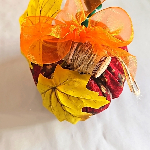 Hand Crafted Harvest Fabric Pumpkins 3Set Orange Farmhouse Handmade Autum Decor - Picture 12 of 17